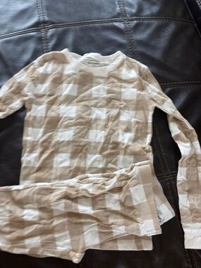 Old Navy Beige & White Checkered Long-Sleeve Kids Top